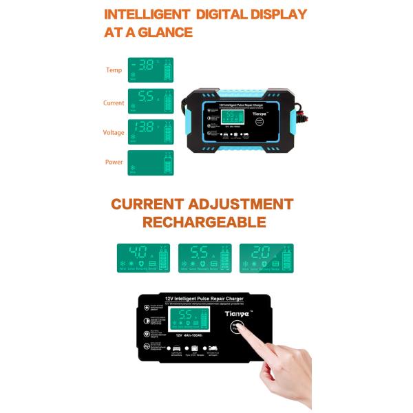 портативная машинка заряжателя ремонта ИМПа ульс батареи ГЕЛЯ AGM 12V 24V умная