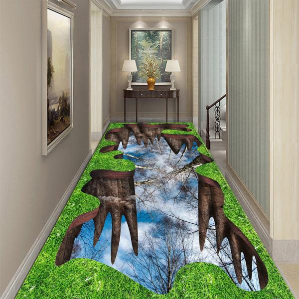 3D floor painting, three-dimensional entrance, long square living room carpet, floor mat, anti slip and water absorbing