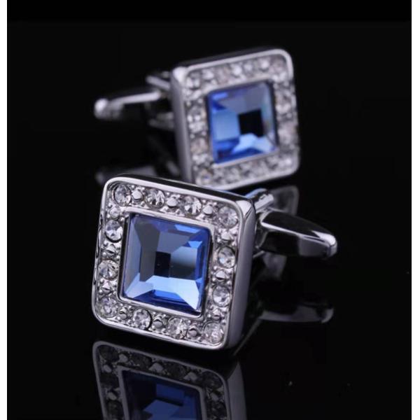 Metal Square Diamond Cufflinks Blue Color Fo Men Shirts Alloy Copper Material