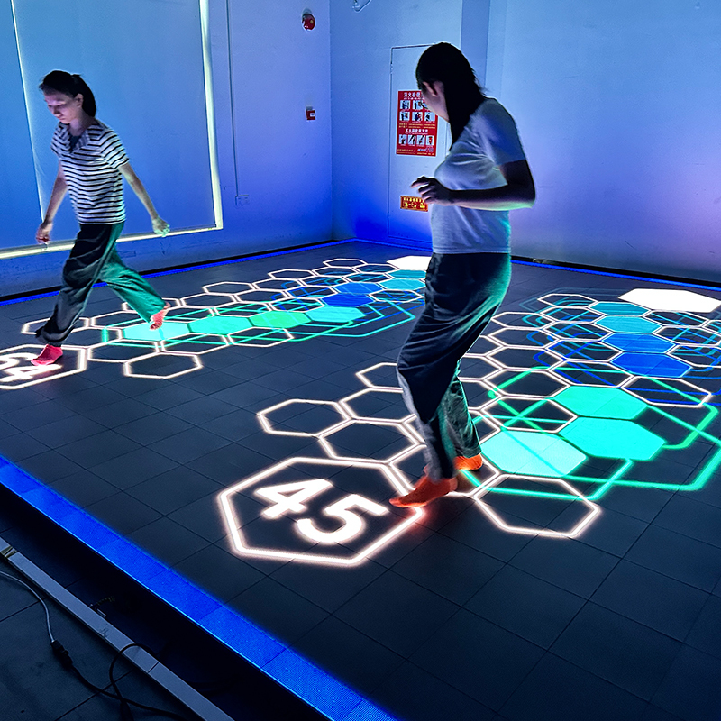 Aurora Motion Interactive LED Floor Game with 75-inch Display and 6 Selectable Games for Multiplayer Team Battle
