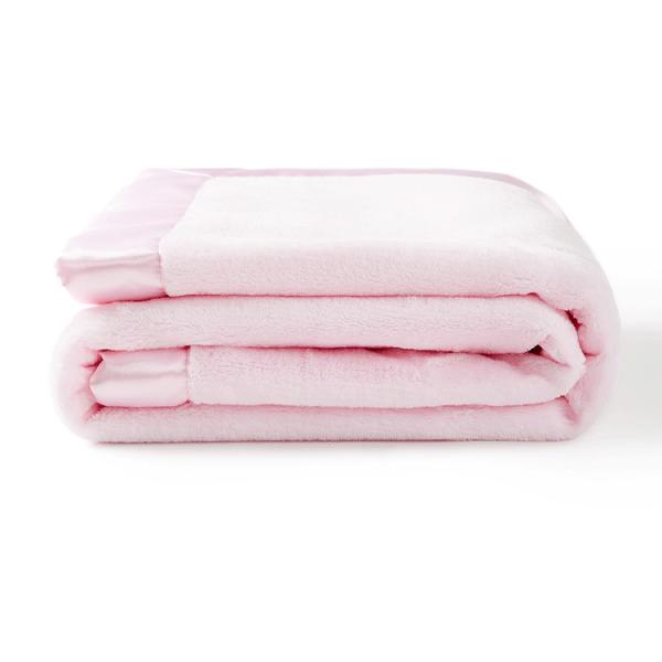 Pink Flannel Fleece Blanket 2 Inch Satin Trim 2 Ply Fleece Blankets