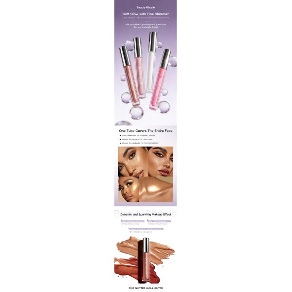 Private Label Waterproof Long Lasting Oil Cosmetics Cream Shimmer Face Body Liquid Highlighter Makeup