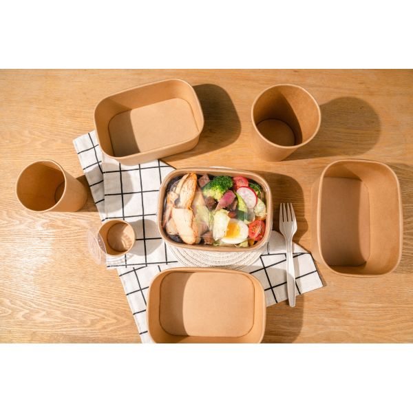 Eco Friendly Rectangular Kraft Bowls for Salad Yohgurt