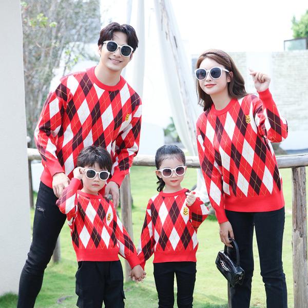 Stylish Pullover Parent-Child Sweater with Long Sleeve and Embroidery Accents for Winter season