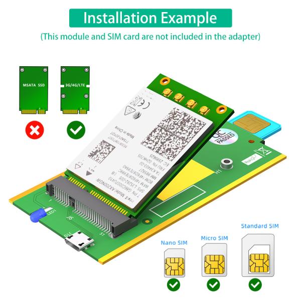 Mini adaptateur PCI-E vers USB avec fente pour carte SIM pour le module WWAN/LTE
