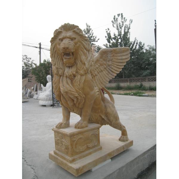 200cm Life Size Customized Lion With Wings Statue , Stone Carving Sculpture