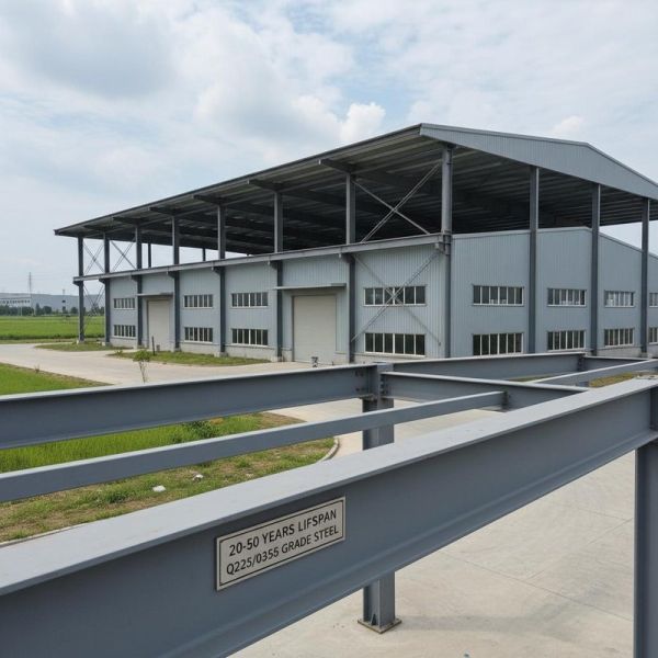 Hot Dipped Galvanized Purlin Steel Structure Warehouse with Q235/Q355 Grade Steel and 20-50 Years Lifespan