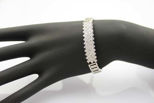 925 Silver Silver Link Bracelet   Clear Cubic Zircon Tennis Bracelet (YAQS005)