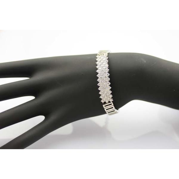 925 Silver Silver Link Bracelet   Clear Cubic Zircon Tennis Bracelet (YAQS005)