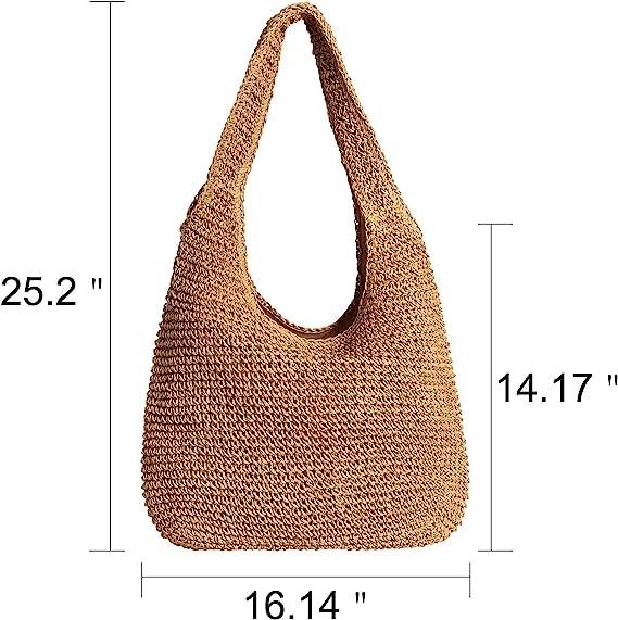 Woven Tote Bag for Women Large Straw Bags Summer Beach Hand-woven Shoulder Bag Boho Rattan Handbag