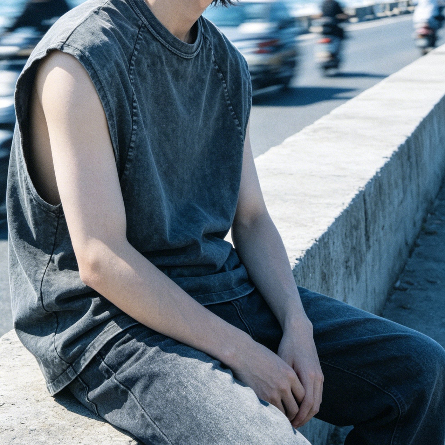 Crew Neck Mens Sleeveless Tank Top Dark Green / Silver Grey 100% Cotton Vest Vintage Washed