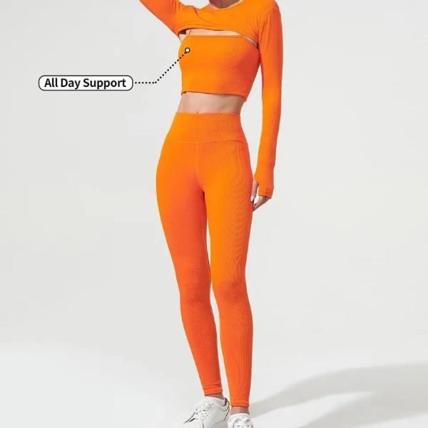                  Wholesale Custom Logo Gym Legging High Impact Sports Bra 3PCS Long Sleeve Yoga Wear Gym Fitness Sets             