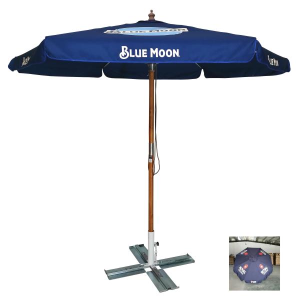 Outdoor Sunshade 2.5M Navy Blue Wooden Umbrella with Straight Wood Frame and Custom Logo