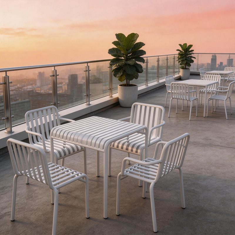 Modern Simple Design Iron Construction Weather-Resistant Outdoor Patio Furniture for Garden Restaurants