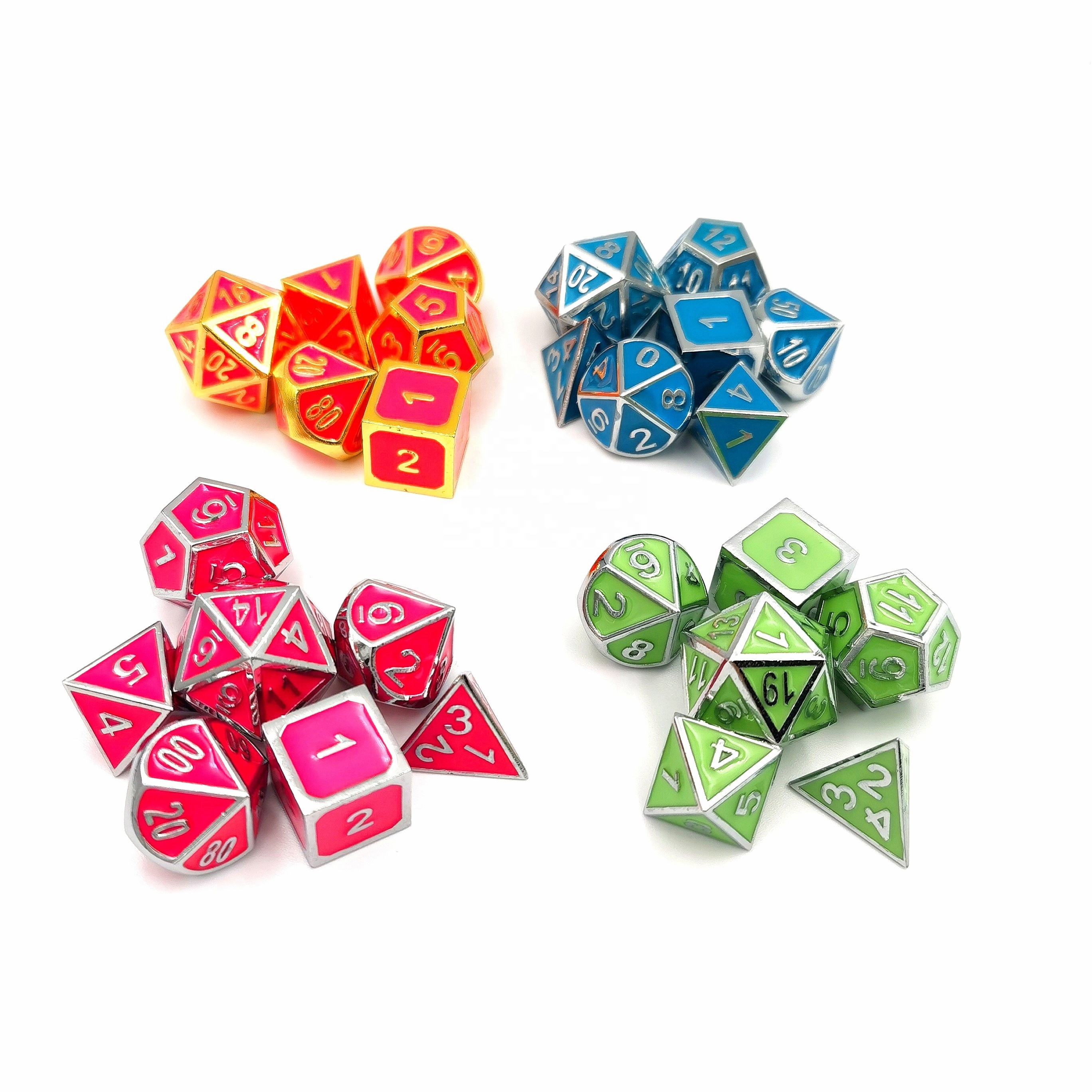 Custom Metal Glitter Dice Set for DND - Zinc Alloy 7-Dice Polyhedral Set in Customized Colors
