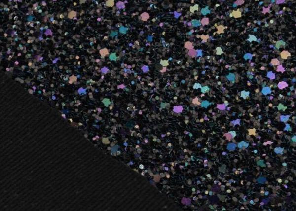 Cotton Backing Laser Black Glitter Fabric , Sparkle Mixed Glitter Material Fabric