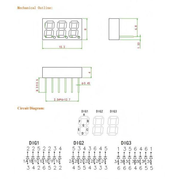 0.25 Inch 3 digit LED Seven Segment Display