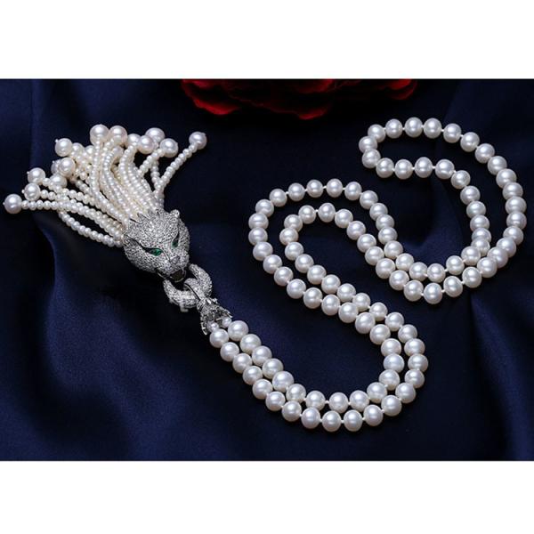 Shell Pearl Sweater Necklace with Tassels Pave Cubic Zirconia Charm Pendant (SN702142SIVER)