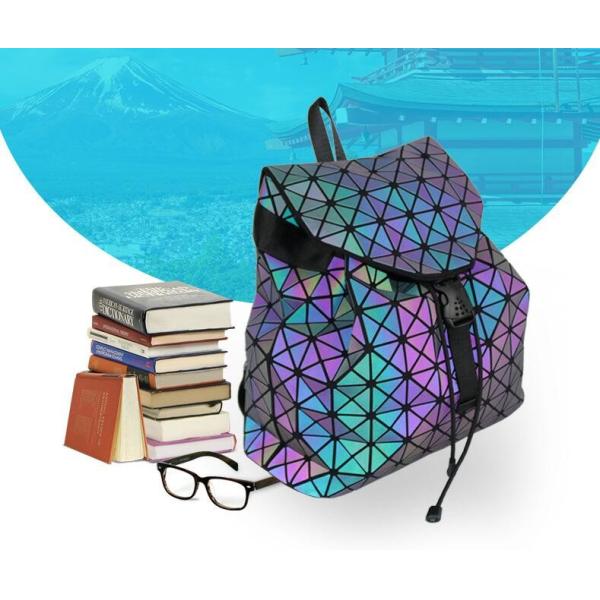 Women Backpack Colorful Diamond Grid Night Glow Color Changing Backpack