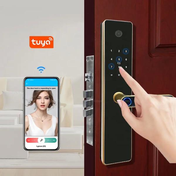 Tempered Glass Front Door Smart Locks Fingerprint Card Acess Anti Peep Password