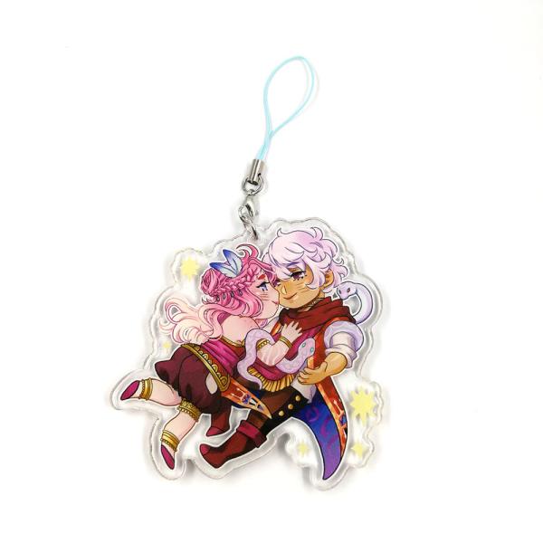 Custom design promotional acrylic plastic epoxy glitter charm clear anime keychain with phone strap