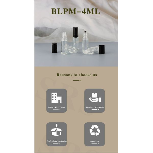Custom Small Convenient 4ml Cosmetic Essential Oil Perfume Thick-bottomed Glass Roll on Bottle