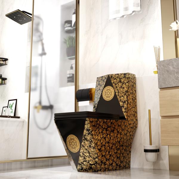 Ceramic Black Golden Siphonic One Piece Toilet Wall Hung Easy Clean