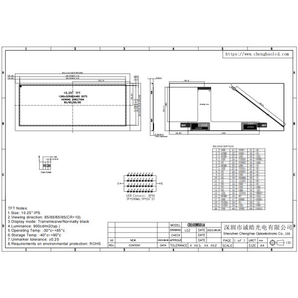 1280x480 точек IPS LCD дисплей с направлением просмотра 85/85/85/85 и белым светодиодом