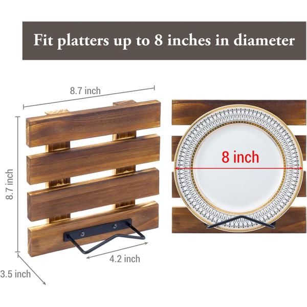 Custom size Rustic Burnt Solid Wood and Black Metal Wire Wall Mounted Plate Display Rack