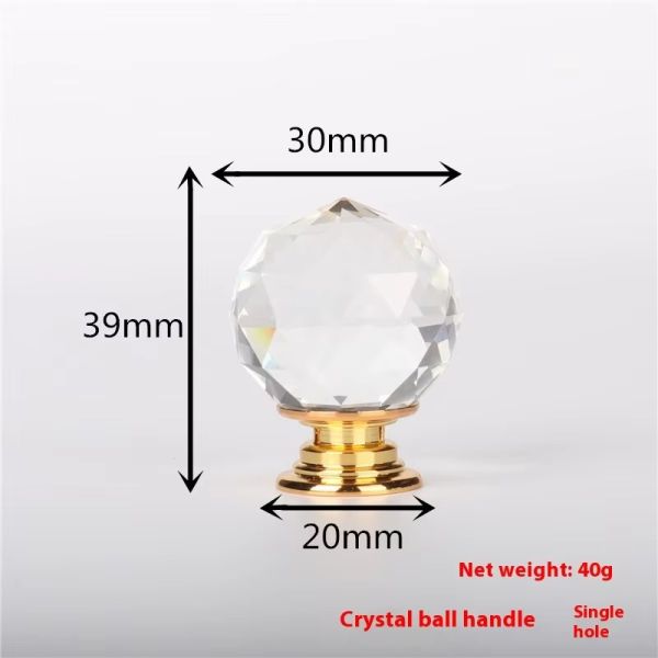 Hardware Accessories Zinc Alloy Wardrobe Knob Pull Kitchen Cabinet Drawer Sphere Ball 20mm Crystal Furniture Handle