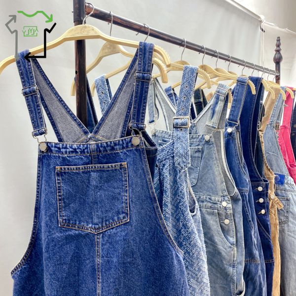 Wholesale Second Hand Women's Mixed Clothing Bales Jumper Denim Suspender Pants China Source High Quality Polyester/Cotton Clean