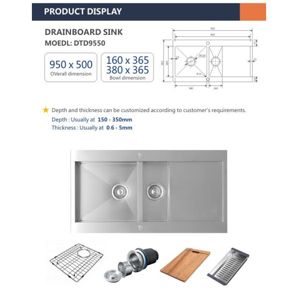 38inch Brushed Top Mount Kitchen Sink 16 Gauge Double Bowl 95x50