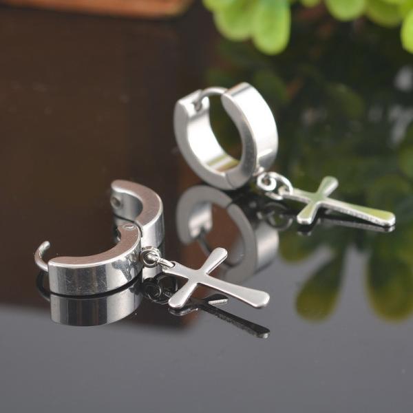 Circle Round cross earrings for men Stainless Steel Pendant Stud Earrings Punk Rock Style Male Men Earrings Jewelry