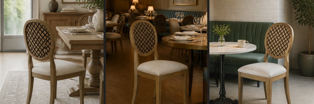Oval Quatrefoil Back Upholstered Dining Chair CYC-060
