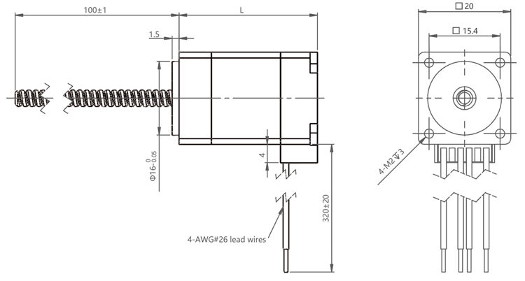 Напряжение тока 2,5 угла шага stepper мотора 1.8° винта шарика Nema 8 (20mm) гибридное/6.3V настоящее 0.5A, 4 подводящего провода