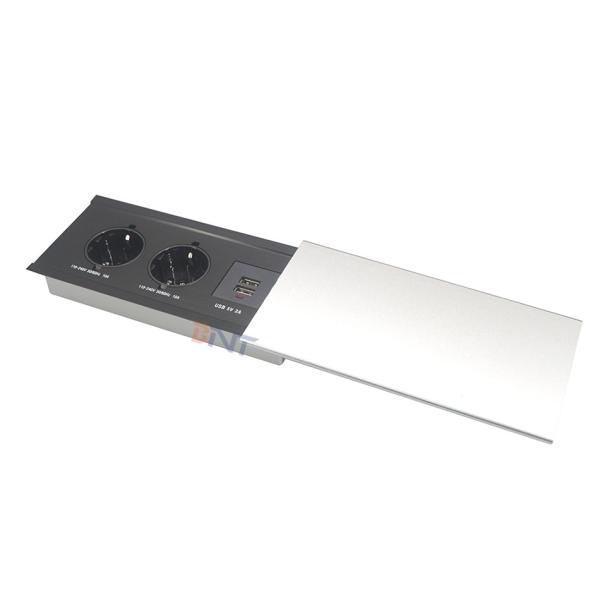 Aluminum alloy office table flush mount European power slide cover desktop socket