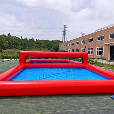 Commercial Red Inflatable Volleyball Court with Integrated Net Reinforced Airtight Floor and Custom Size for Events and Rentals