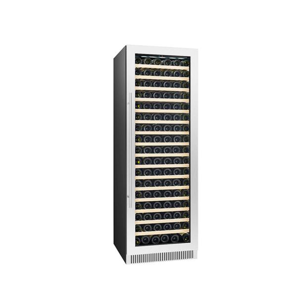Refrigerador de vinho elétrico preto com prateleiras de madeira Refrigerador de porta de vidro de zona dupla