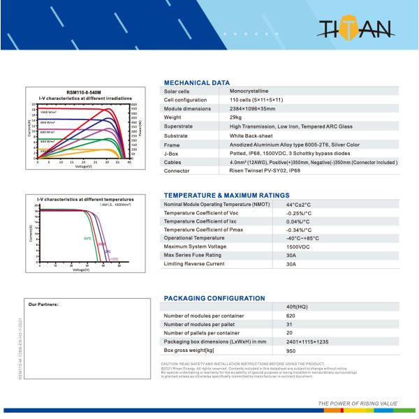 Tier 1 Brand 25 Year Warranty Pv Modules Risen Solar Panel 530W-550W  110cell PERC Mono Pv Panel (RSM110-8-530M-550M)