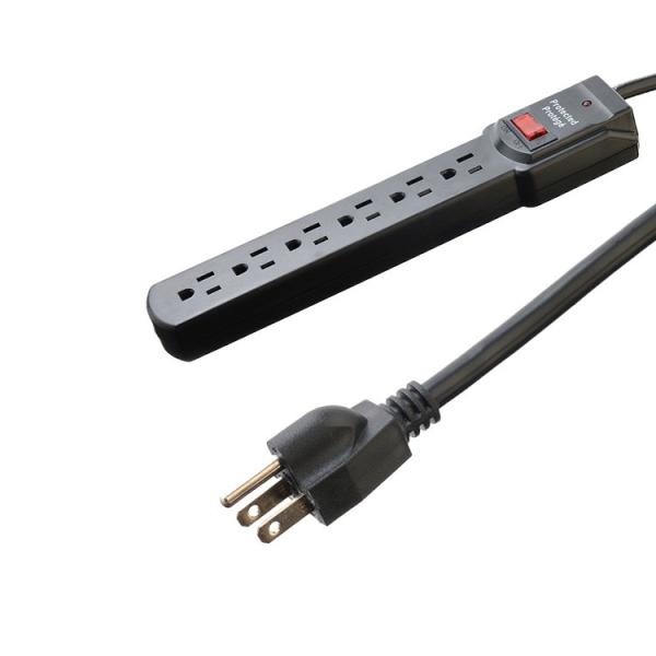 Male End Type NEMA 5-15P ETL15A/125V 6 Outlet Electric Extension Socket Power Strip Surge Protector for Home Appliances