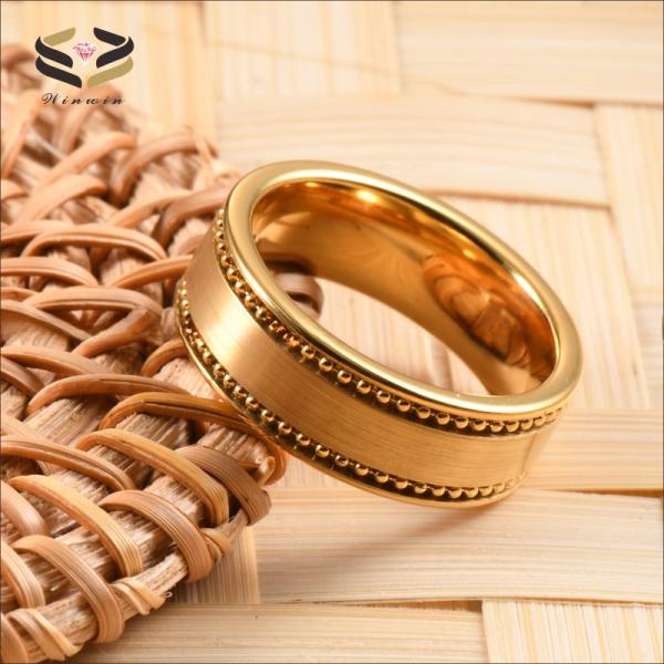 Bague de mariage pour homme en carbure de tungstène plaqué or 8mm avec incrustation de chaîne de perles dorées