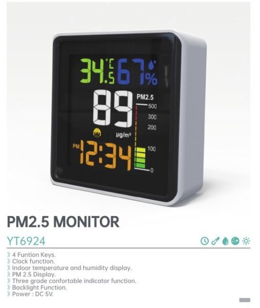 Dispositivo de monitorização da temperatura, umidade e qualidade do ar Detector PM2.5 portátil para ecrã LCD digital