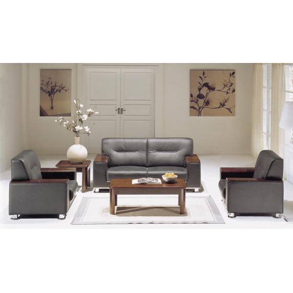 Brown leather Office Sofa Set CD-3610 with solid wooden arms and metal legs