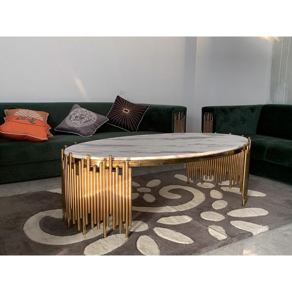 0.45m de alto de acero inoxidable negro oval de mármol mesa de café