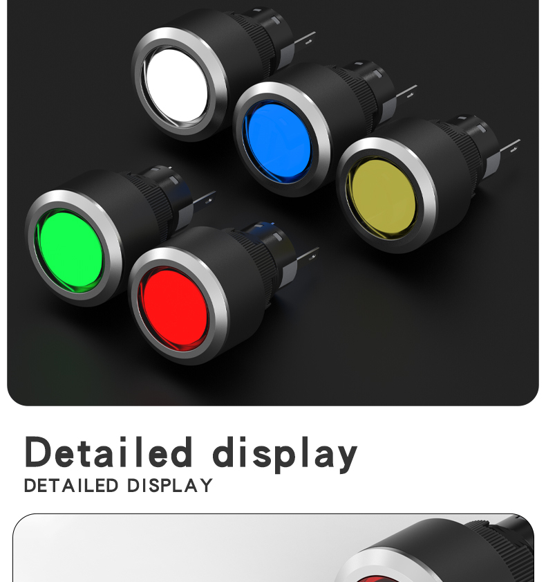 16mm 22mm LA22Y Plastic Indicator Light, 2-Pin, Red, Yellow, Blue, White, Green, Waterproof Round Power Signal Light