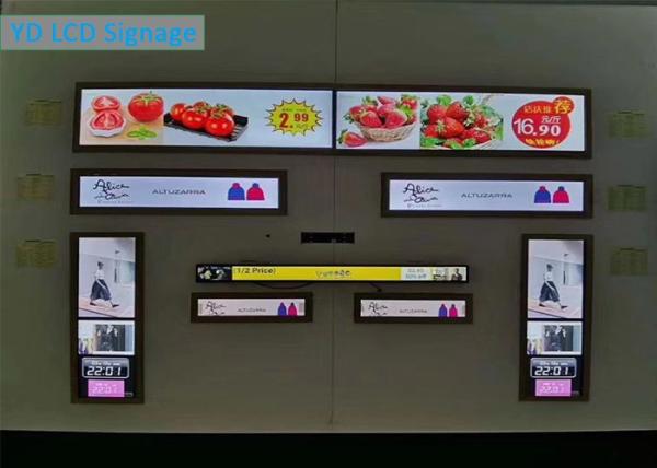 A definição alta, prateleira interna ultra magro, Lathy LCD do Signage de Digitas indica para a propaganda do supermercado