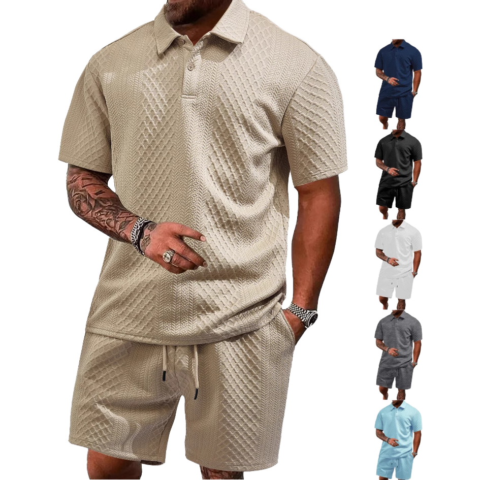 Hot Sale Men's Summer Breathable Solid Lightweight Polo Short Sleeves Sets Polyester/Cotton Fabric
