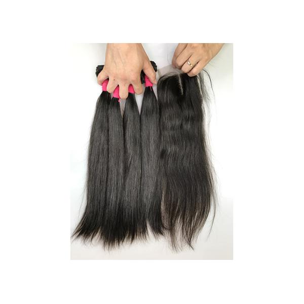 Girls Straight Peruvian Human Hair Weave / Natural Black Hair Extensions