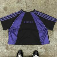 Vêtements de rue Jersey personnalisés Vintage graphique Sublimation Polyester américain Retro Soccer Couleur Blocs Rayés Boxy Fit T-shirts pour hommes