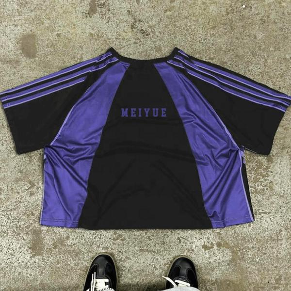 Vêtements de rue Jersey personnalisés Vintage graphique Sublimation Polyester américain Retro Soccer Couleur Blocs Rayés Boxy Fit T-shirts pour hommes
